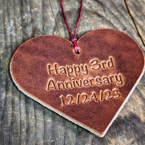 Personalized Leather Anniversary Heart Ornament 3rd Anniversary Leather ...