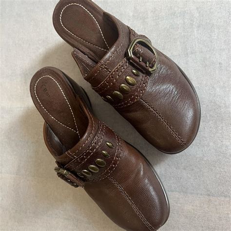 Brown leather buckle clogs with a bohemian vibe... - Depop