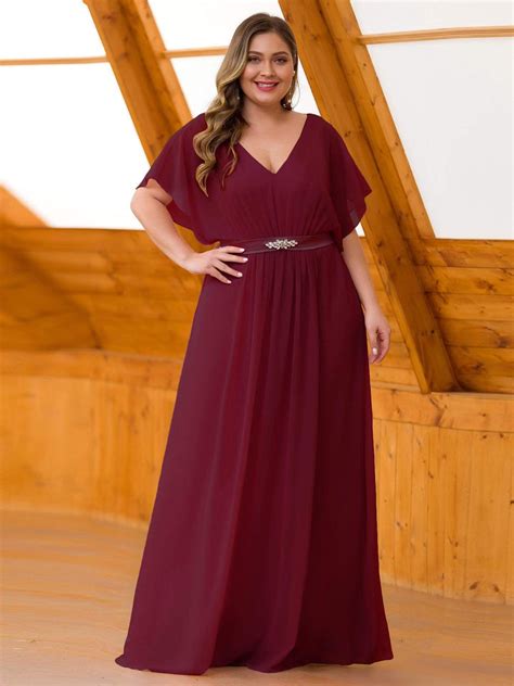Plus Size Evening Dress Maxi Long Flowy Chiffon Short Sleeve