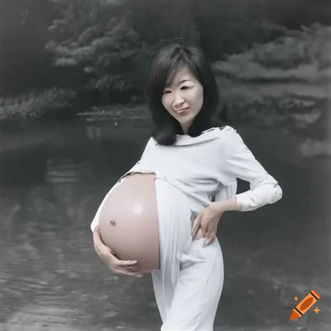 Candid snapshot japanese woman with a large pregnant belly on Craiyon
