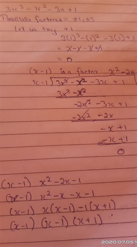 Factorise 3x^(3)-x^(2)-3x+1 using factor theorem and long division ...
