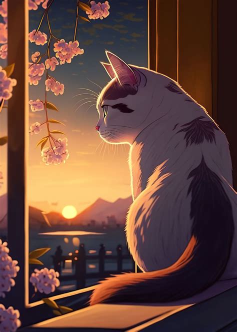 Voir les détails de l’image associée. 'Cat Cherry Blossoms' Poster, picture, metal print, paint by NeoRowe ...