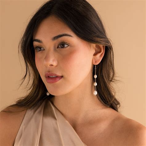 Long Dangling Pearl Chain Stud Earrings | Caitlyn Minimalist