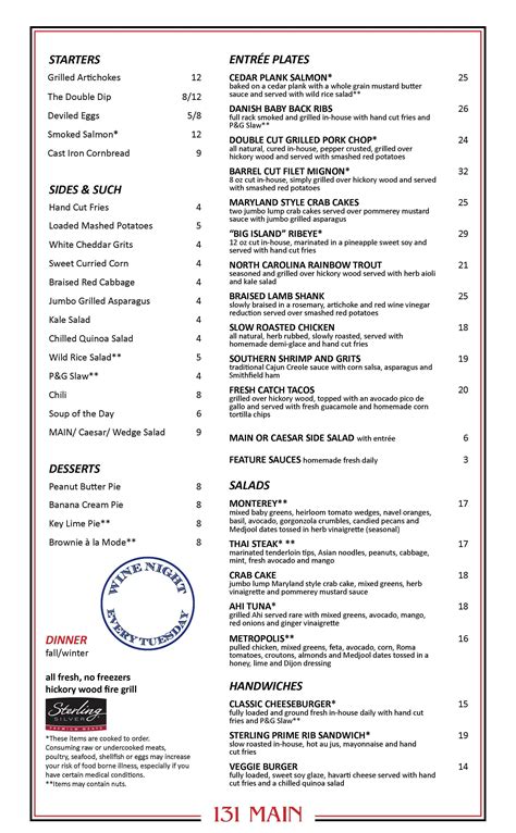 131 Main Menu, Menu for 131 Main, South Asheville, Asheville ...