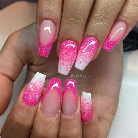 Matte Pink And White Ombre Nails With Glitter : Pink and white nails ...