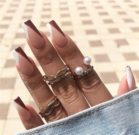 cute brown & white nails | Brown acrylic nails, Acrylic nails coffin ...