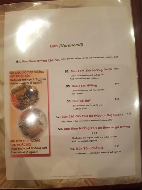 Menu at Pho So 1 restaurant, East Lansing