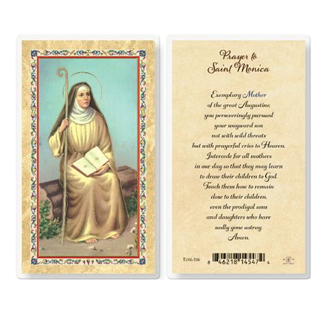 St. Monica Prayer - Biography Gold-Stamped Laminated Holy Card - 25 Pack