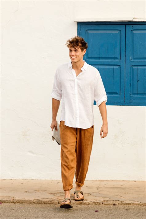 Men's Linen Pants TRUCKEE in Cinnamon. Mens Trousers. Elastic Waist ...