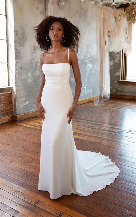 Luxe Satin Column Slip Wedding Dress with Side Cutouts and Spaghetti Straps