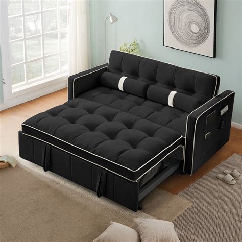 "Muumblus 55.5"" 2 Seater Pull Out Sofa Bed, Convertible Futon, Adjustable Backrest, Modern ...