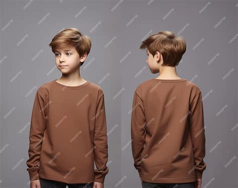 Premium Photo | Front and back views of a little boy wearing a brown ...