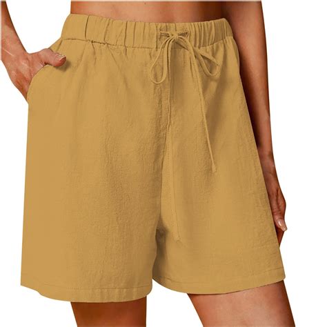 Njoeus Women's Cotton Linen Casual Shorts Drawstring Pull On Short ...
