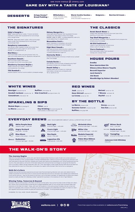 Online Menu of Walk-On's Sports Bistreaux - Brusly Restaurant ...