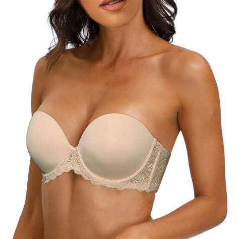 QIJIE Strapless Clear Back Strap Convertible Bra with Lace Padded ...