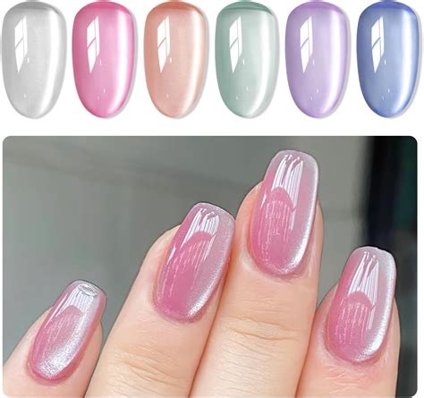 Amazon.com : MIZHSE Cat Eye Gel Nail Polish Moonlight 6 Colors Ceramic ...