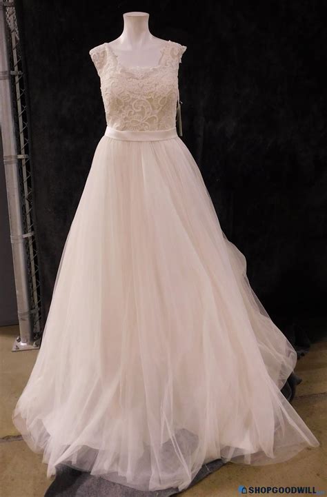 David's Bridal Sheer Lace & Tulle Ball Gown Wedding Dress Size 14 ...