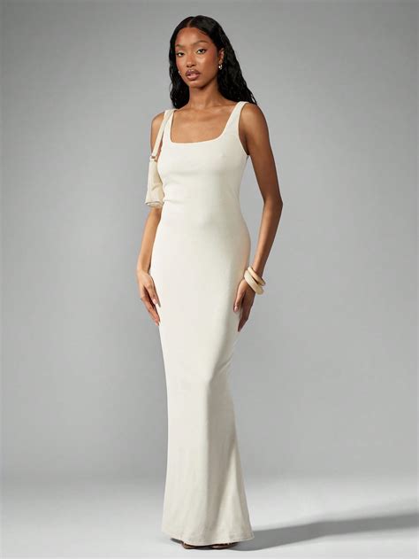 Ribbed Knit Tank Maxi Dress Fitted Bodycon Column Evening Gown Special ...