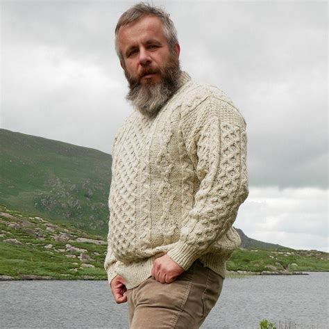 Traditional Aran Sweater - 100% Pure New Wool - Cream Donegal Fleck ...