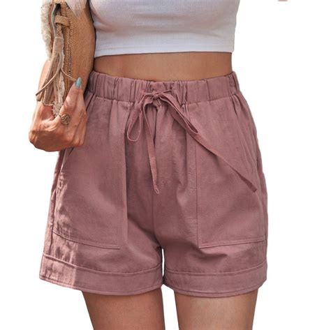 Women's High Waist Lace Up Cotton A-Line Shorts - Pink / 2XL | Womens ...