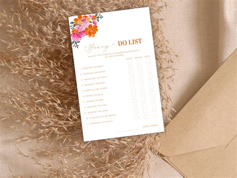 Editable Bright Floral Honey Do List Bridal Shower Game DIY Pink Orange ...