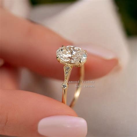 2CT Oval Cut Lab Grown Diamond Engagement Ring Wedding Ring Classic ...