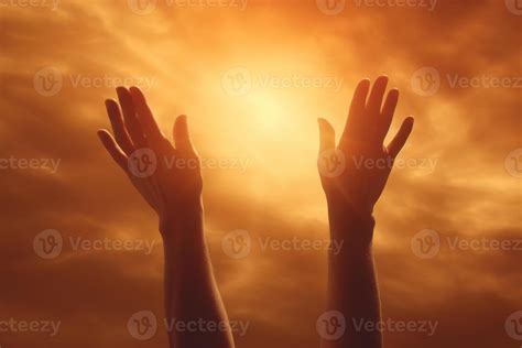 Human hands open palm up worship with faith in religion and belief in ...