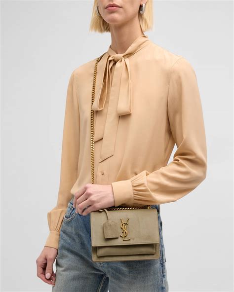 Saint Laurent Sunset Small YSL Crossbody Bag in Suede | Neiman Marcus