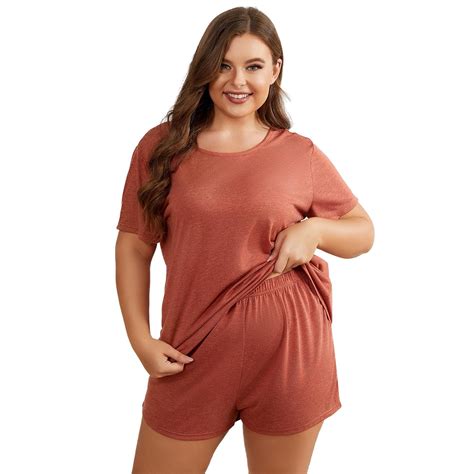 Sleepwear for Women Plus Size Pajama Set 2 Piece Short Sleeve Top and ...