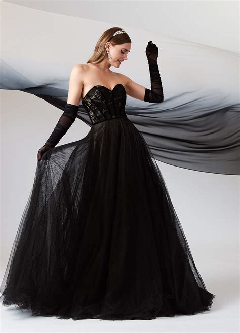 Black/Nude Azazie Persephone Black Nude Ball-Gown Lace Tulle Dress | Azazie