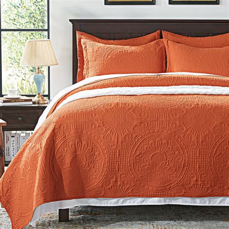 Amazon.com: Anluoer Quilt Twin Size Bedding Set-Burnt Orange Embossed ...