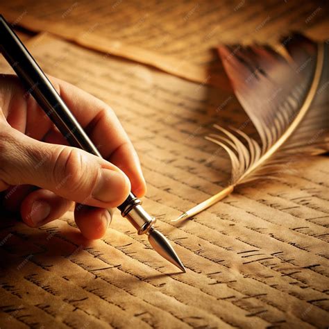 Hand writing using quill pen Hand writing on old parchment paper using quill pen | Premium AI ...