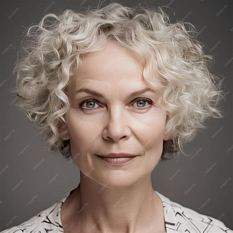 Portrait of a woman about 55 years old with curly white hair Concept of ...