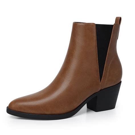 SHIBEVER Womens Ankle Boots Low Heel Pointed Toe Chelsea Booties Slip ...