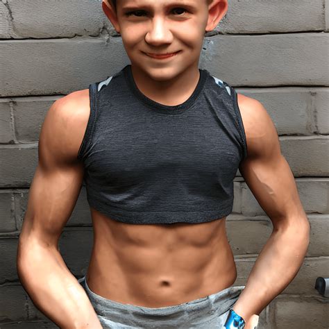 Muscular 13 Year Old Boy Flexing His Defined Muscles · Creative Fabrica