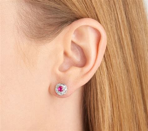 LuxLab Created Ruby & Lab Grown Diamond Button Earrings - QVC.com