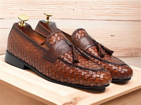 Handmade Men's Black Woven Leather Loafer FASHION Designer Shoes ...