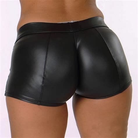 Charmgo Womens Leather Shorts Women's Hot Solid Black High Waisted ...