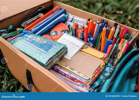 Teacher Preparing Colorful School Supplies And Stationery Inside ...