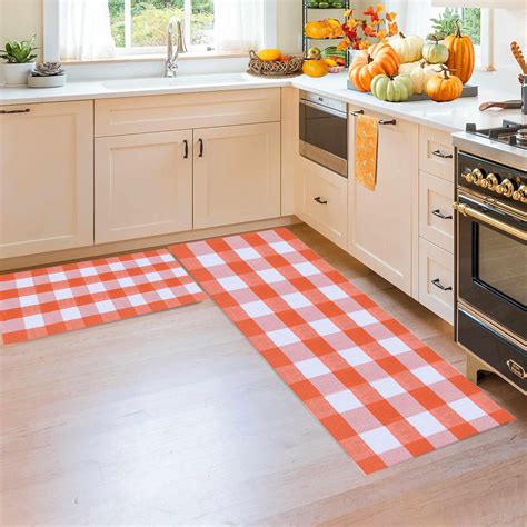 Antqov Buffalos Plaid Fall Outdoor Rug Orange Black Washable Halloween ...