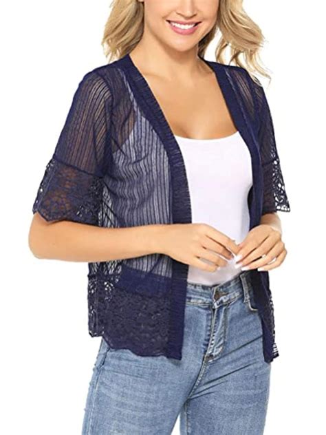 Buy Women's Lightweight Shrug Open Front Cardigan Bolero Jacket Solid ...