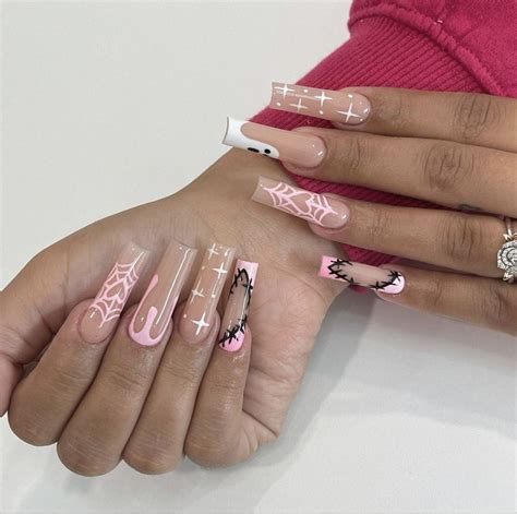 Pink Halloween Nails | Halloween nails, Long acrylic nails coffin ...