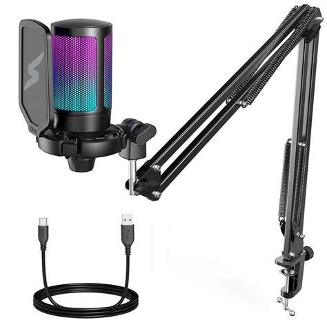 Microfone Gamer Fifine SuperFrame Edition SFM1, RGB, USB, Black, Com Braço Articulado - Open Box