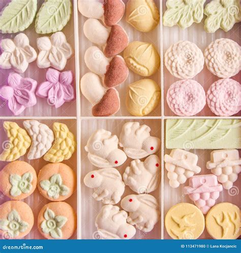Colourful Sugar Japanese Higashi Sweets in a Box Stock Photo - Image of ...