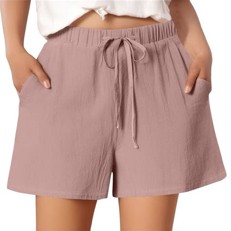 UoCefik Linen Womens Shorts Drawstring Wide Leg Casual Shorts Elastic ...