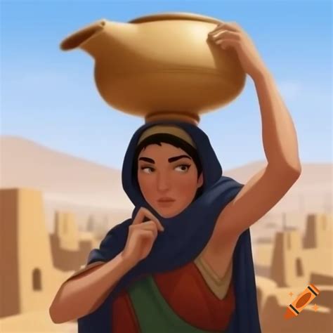 Watercolor of young Middle Eastern woman in ancient clothing carrying ...