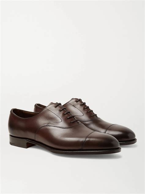 Dark brown Chelsea Cap-Toe Burnished-Leather Oxford Shoes | EDWARD ...