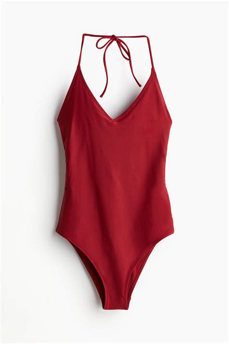 Halterneck Swimsuit - Dark red - Ladies | H&M US