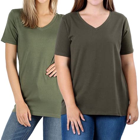 Zenana Women & Plus Size Cotton V-Neck Short Sleeve Casual Basic Tee ...