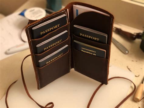 Genuine Leather Passport Holder for 5 with ticket and money holder, personalized amount of passp ...